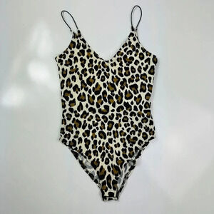 GAZE Animal Print‎ Leopard V Neck Bodysuit XS